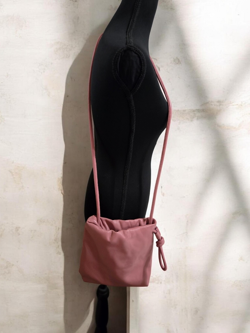 Minimalist Pink Drawstring Crossbody Bag - Women EUC